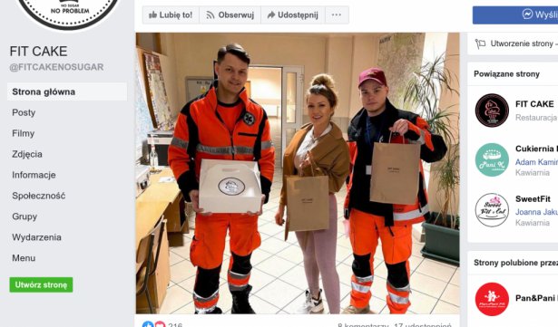 Ratownicy białostockiego pogotowia z posilkiem od Fit Cake. Zdjęcie: Facebook. 
