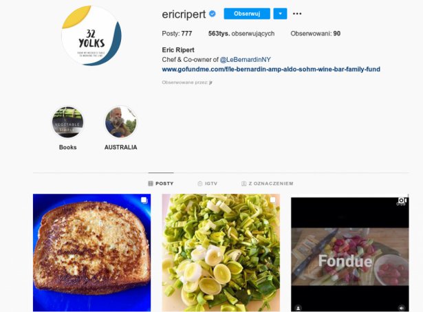 Strona Erica Riperta na Instagramie. Zdjęcie: Instagram.