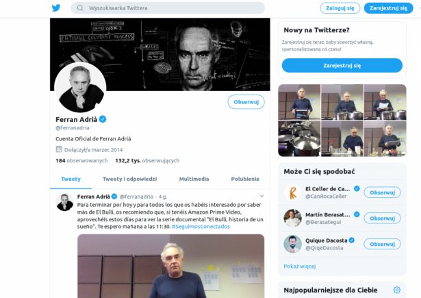 Strona Ferrana Adrii na Twitterze. Zdjęcie: Twitter.