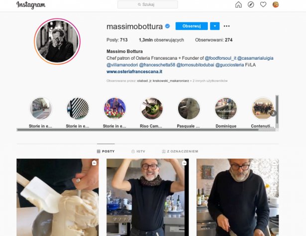 Strona Massimo Bottury na Instagramie. Zdjęcie: Instagram.